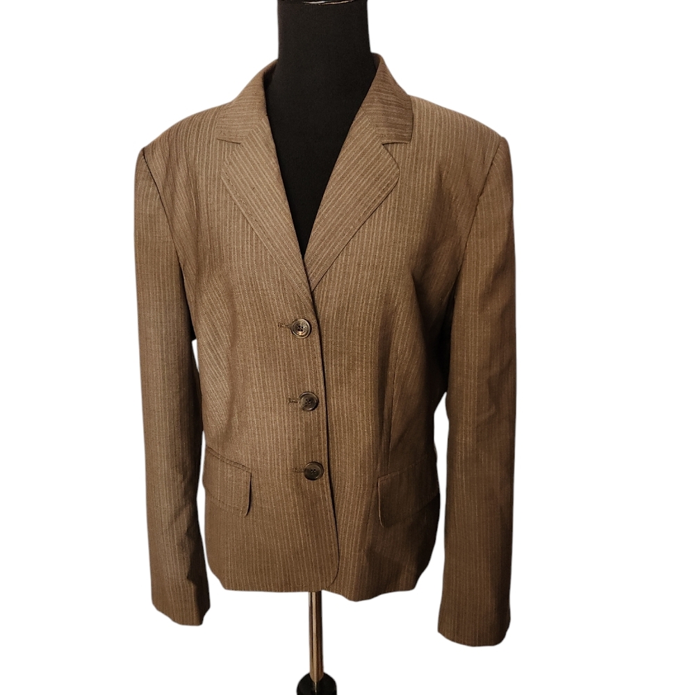 Anne Klein Brown Pin Stripe Cropped Jacket Size 14